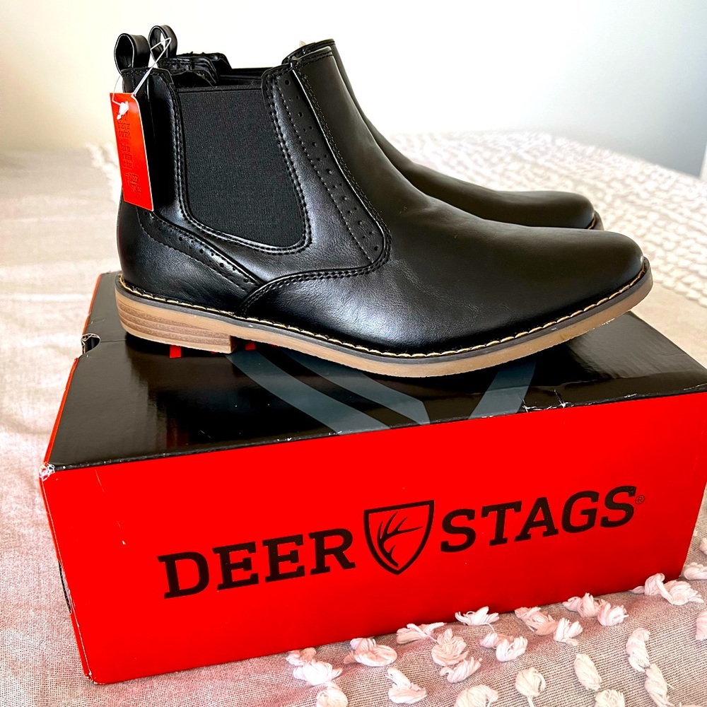 Deer Stags Kids' Malcolm Jr. Dress Comfort Chelsea Boot in Black size 5